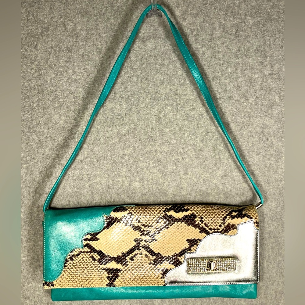 Large Leather Purse Clutch Bag Python Snakeskin T… - image 3